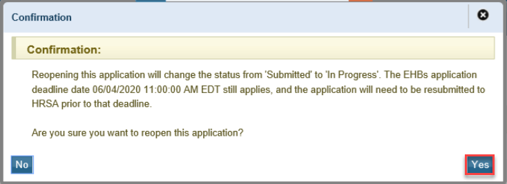 Screenshot of the confirmation message to reopen applications