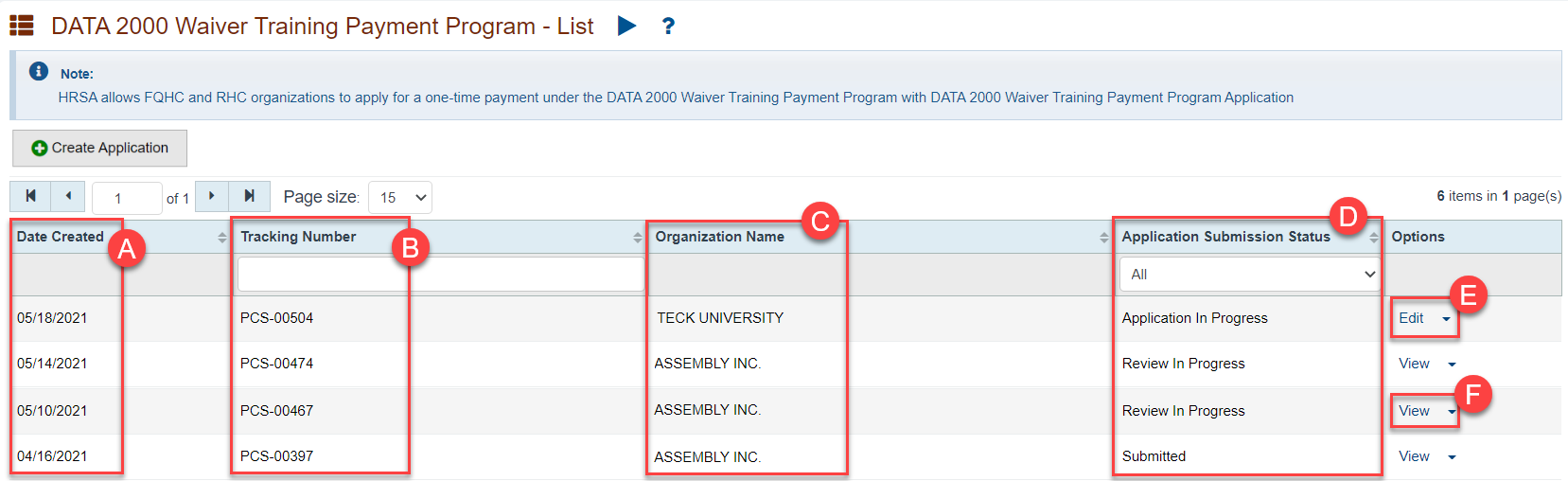 Screenshot of the Program List page showing features on the page