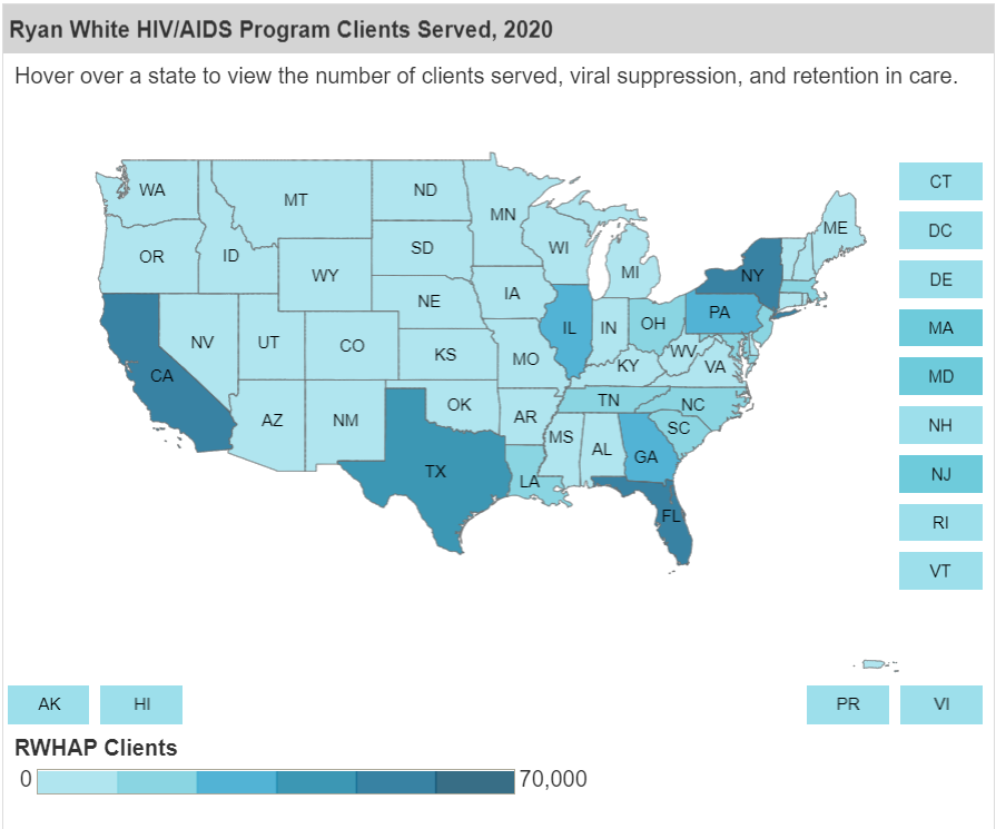 Screenshot of RWHAP Clients Served Map