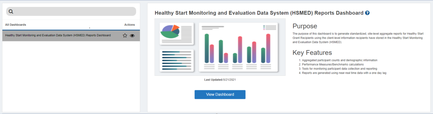 Screenshot of the HSMED Report Dashboard Option