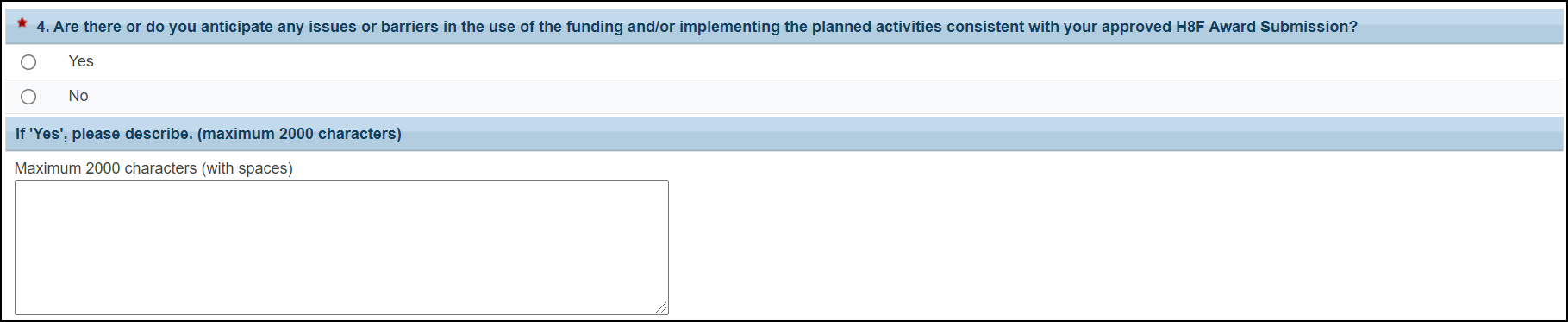 Question 4 on the ARP H8F progress report form