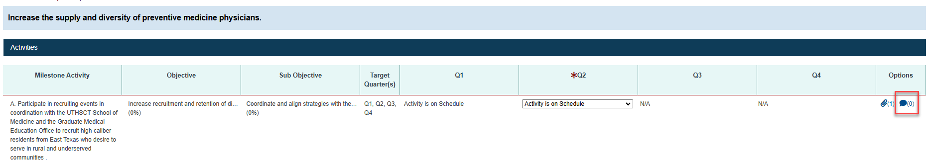 Screenshot of Activity Comments