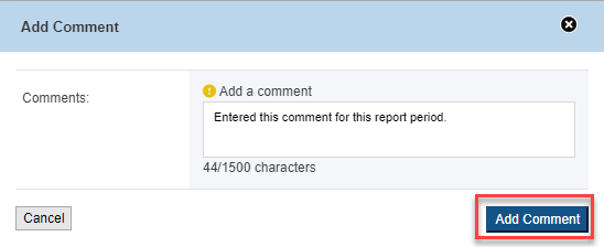 Screenshot of Add Comment Button