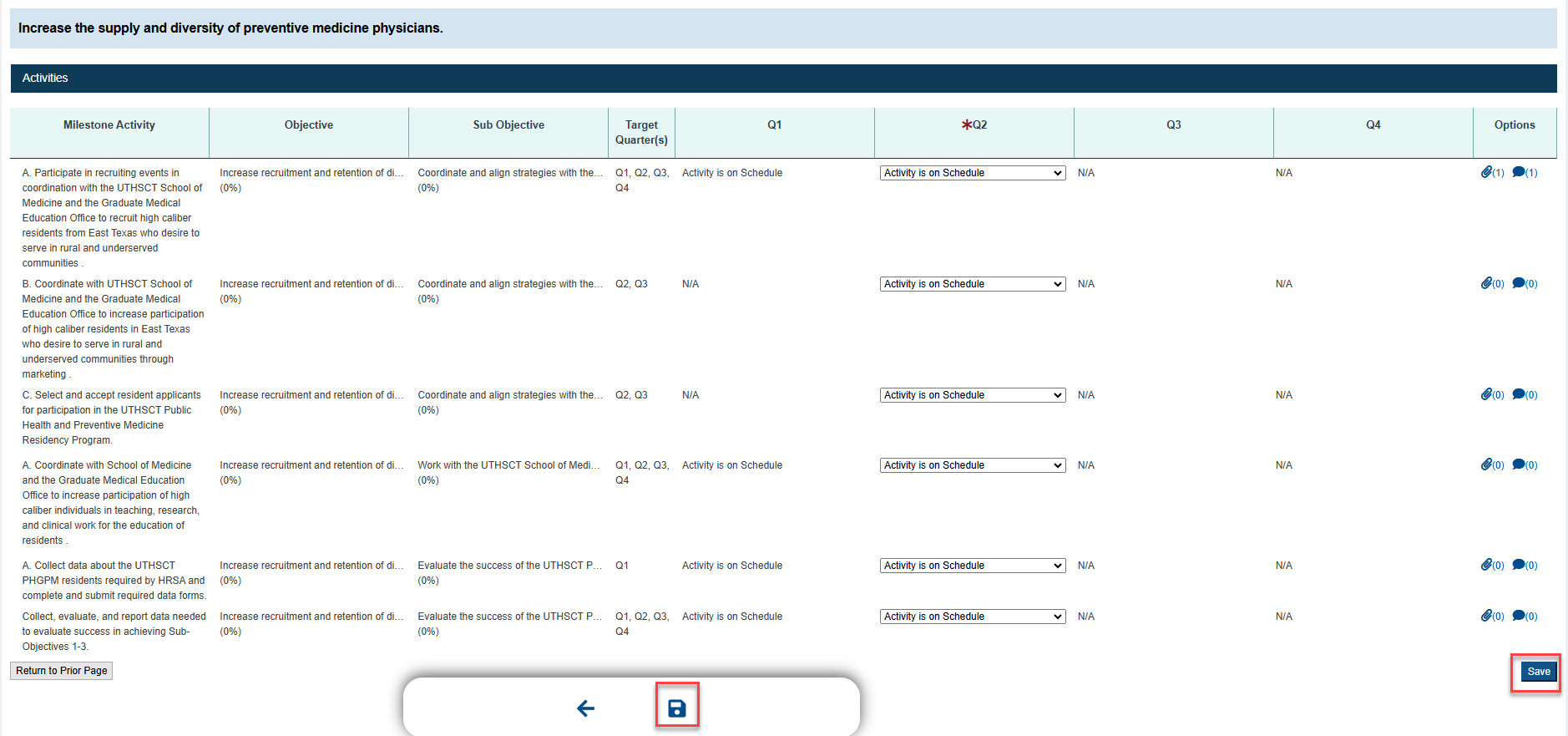 Screenshot of Updating activity objectives start button