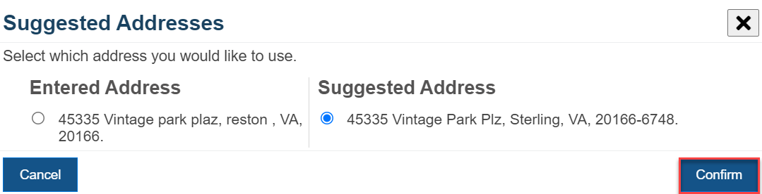 Screenshot of the Suggested Addresses section