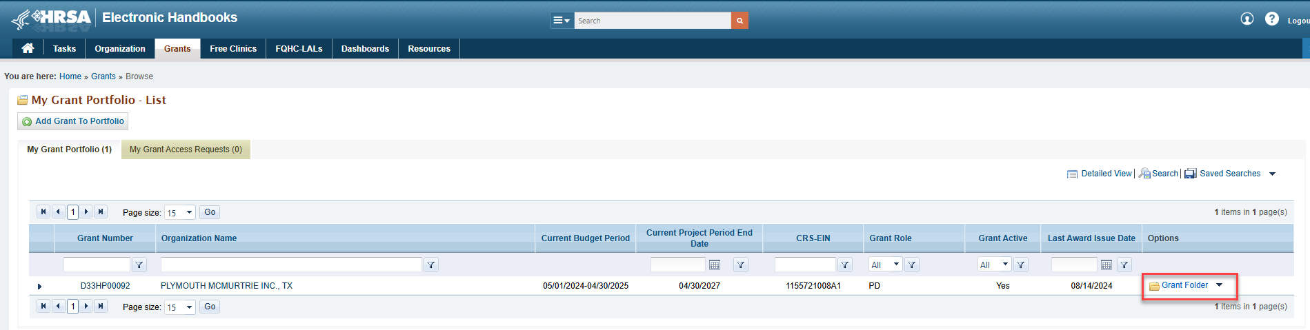 Screenshot of Grant folder selection
