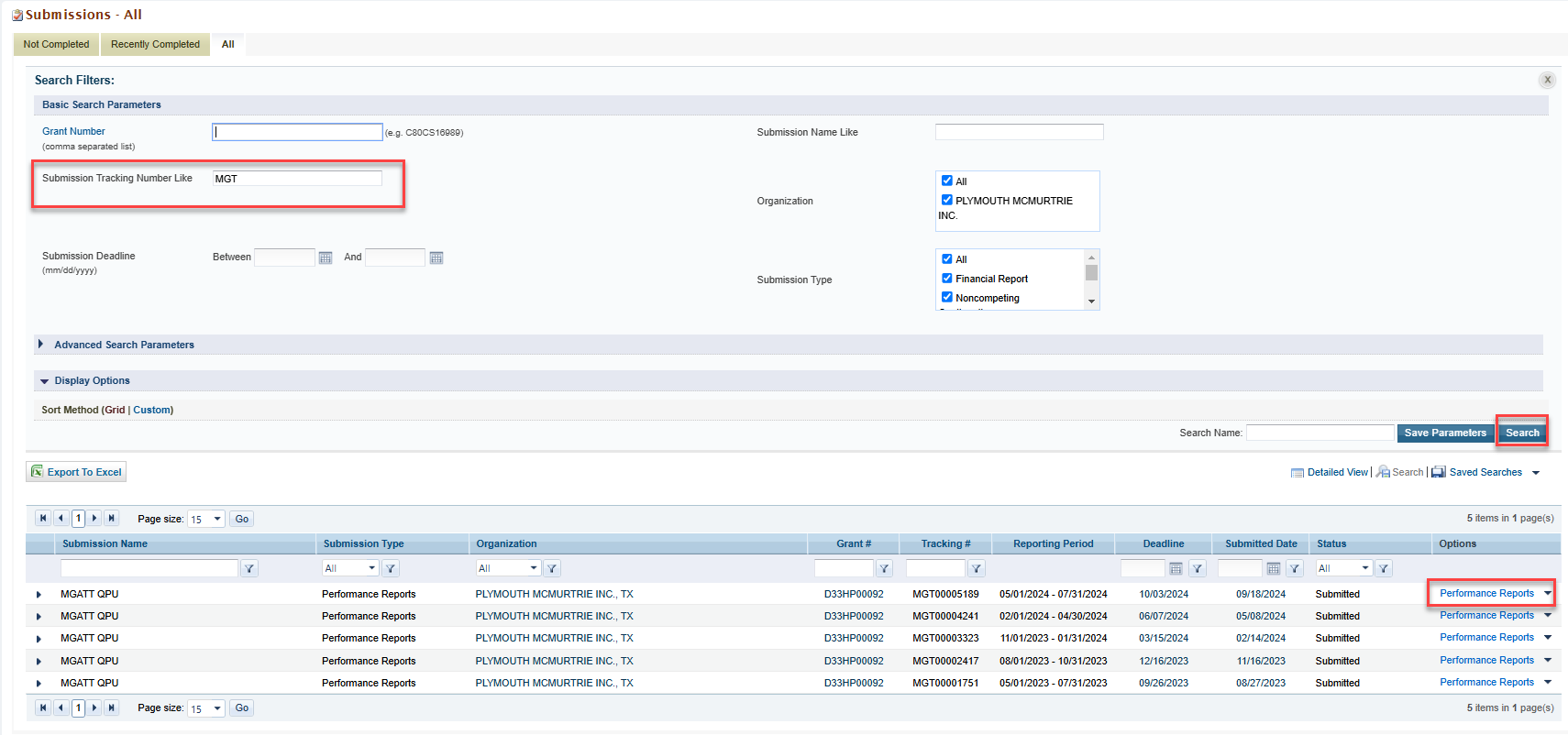 Screenshot of Submitted QPU Search