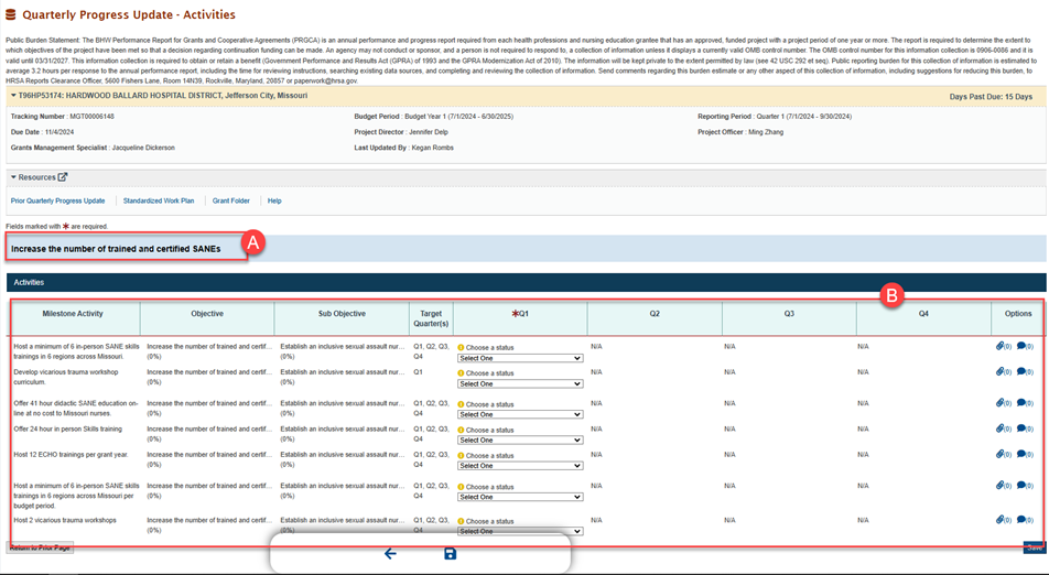 Screenshot of QPU Activities Page