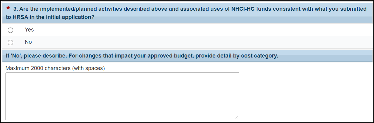 Question 3 on the NHCI progress report form