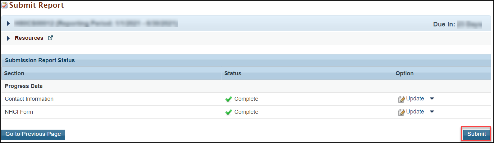 Submit page showing the Submit button