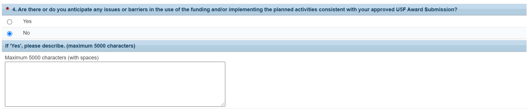 Question 4 on the ARP PCA progress report form