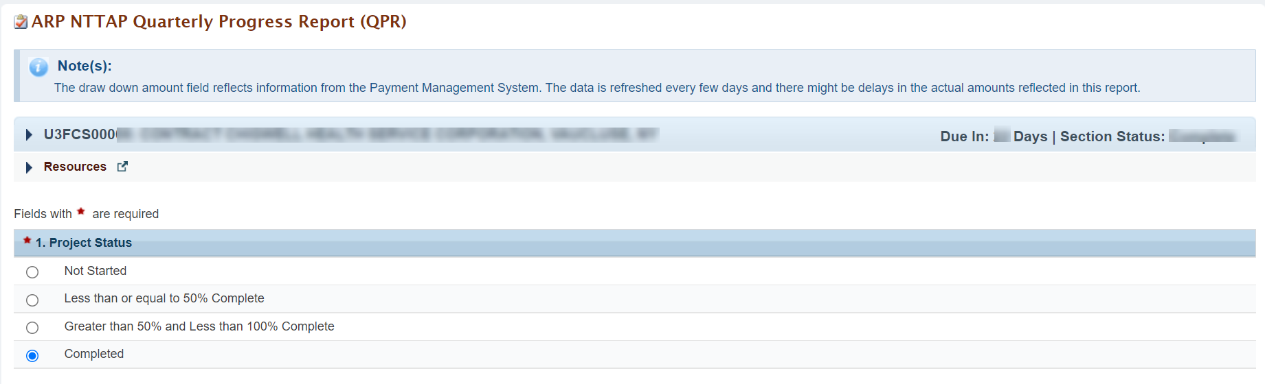 Question 1 on the ARP NTTAP progress report form