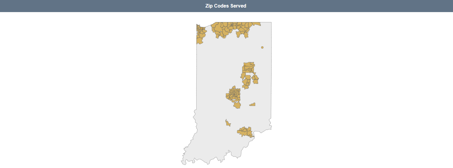 Screenshot of the Zip Codes Served map