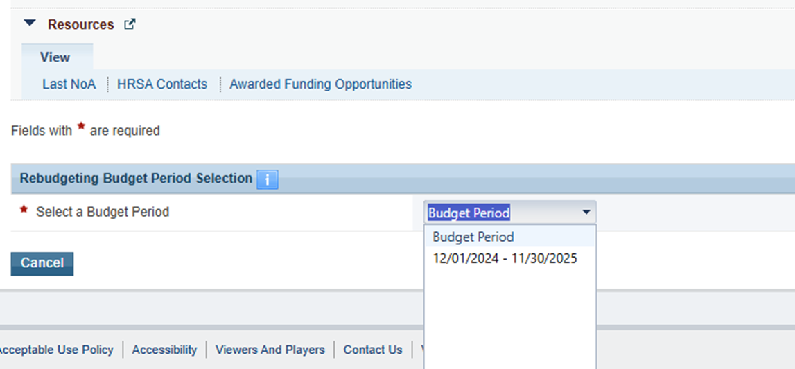 Screenshot Budget Period 