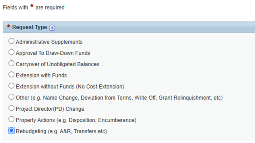 Screenshot Prior Approval Request type 