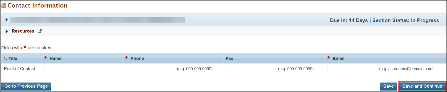 Screenshot of Contact Information Form
