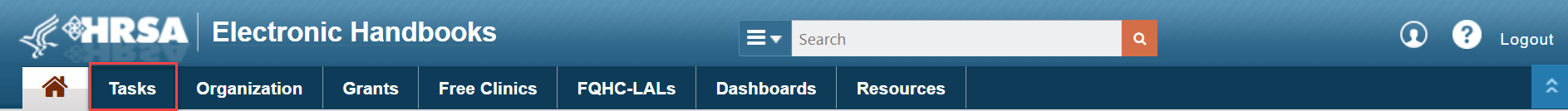 Screenshot of the EHBs header highlighting the Tasks tab