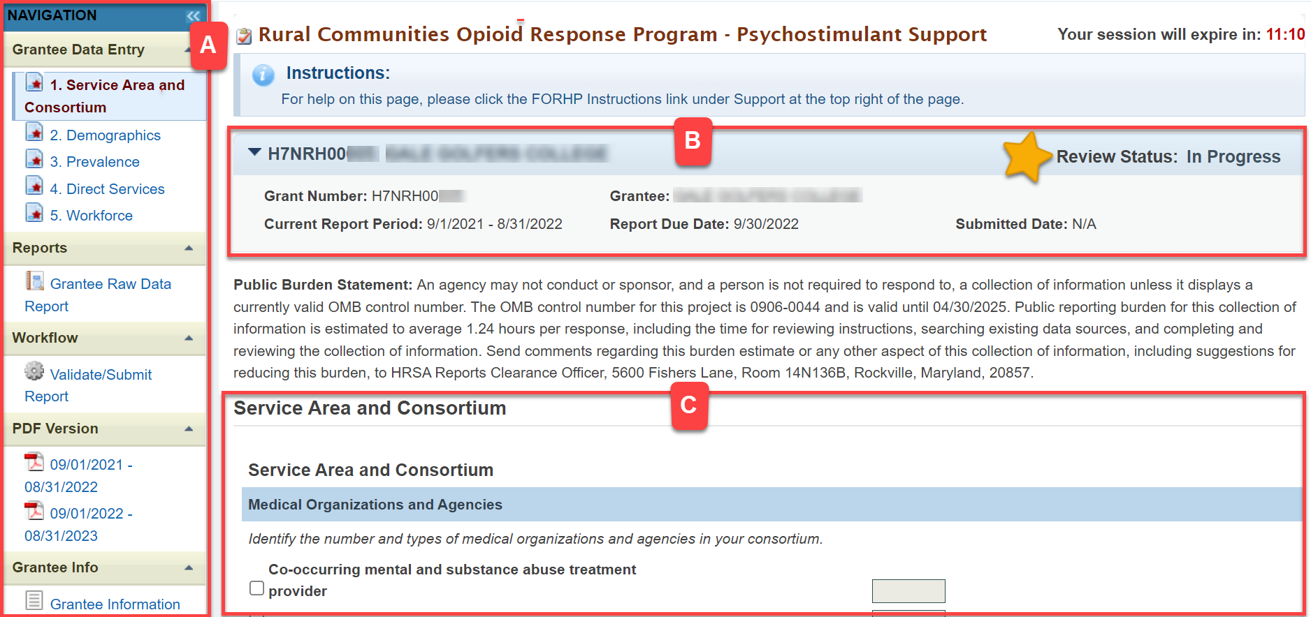 Screen shot showing a form page highlighting parts of a form and Left Navigation bar.