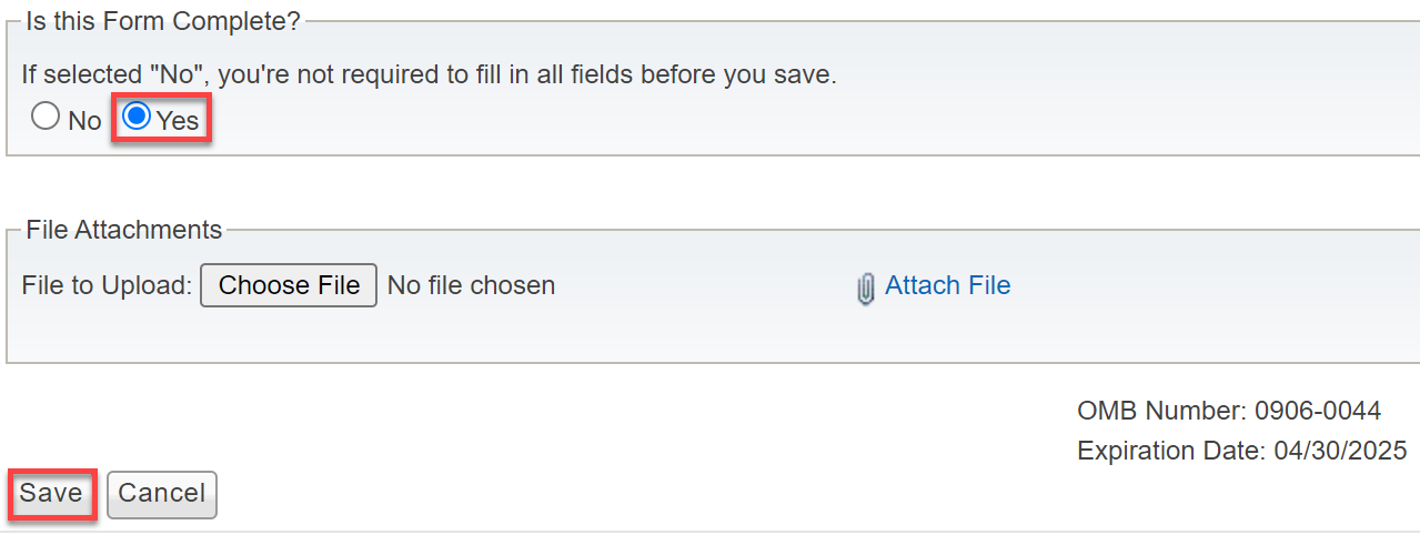 Screenshot of Completing the Form section highlighting the Form Complete and Save button,