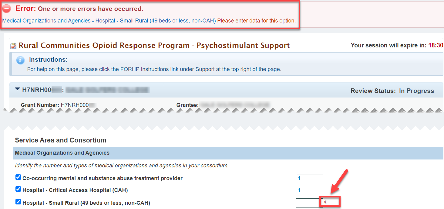 Screenshot of a Validation Error Message highlighted.