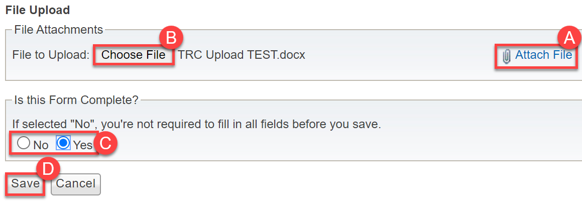 Screenshot show how to upload files to TRC PIMS Data form