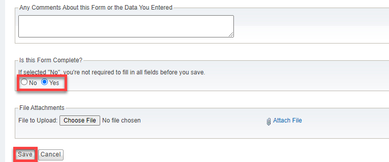 Screenshot of how to save your work after correcting errors.  Highlighted are Yes and No button and the Save button