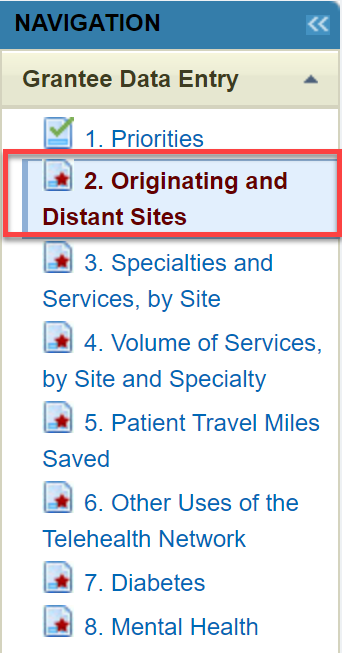 Screenshot of Left Navigation bar highlighting a form with a red star