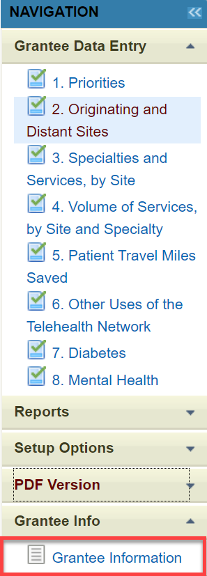 Screenshot of Left Navigation bar highlighting the Grantee Information button
