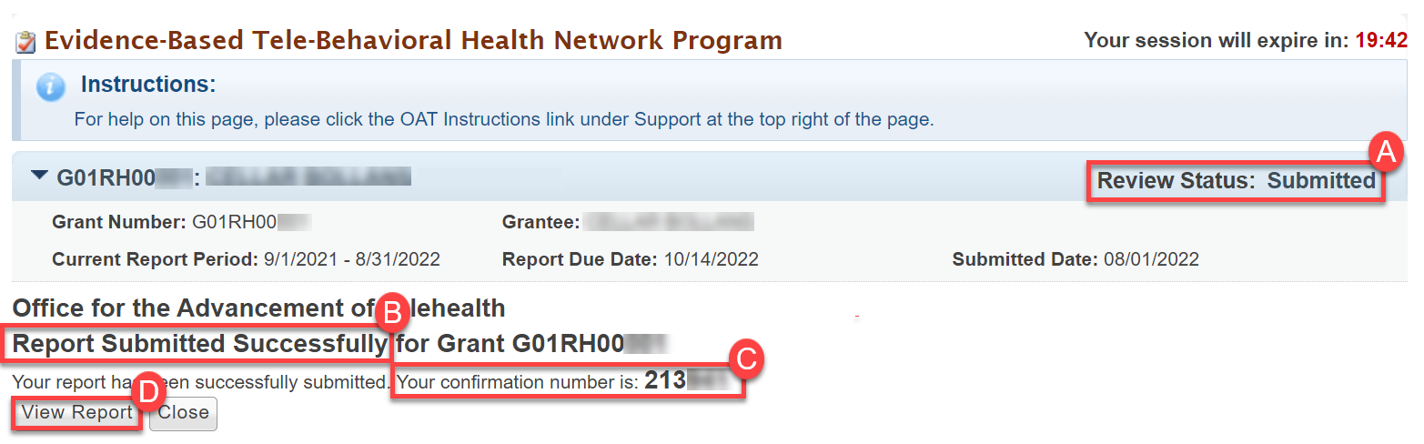 Screenshot highlighting Submission Confirmation 