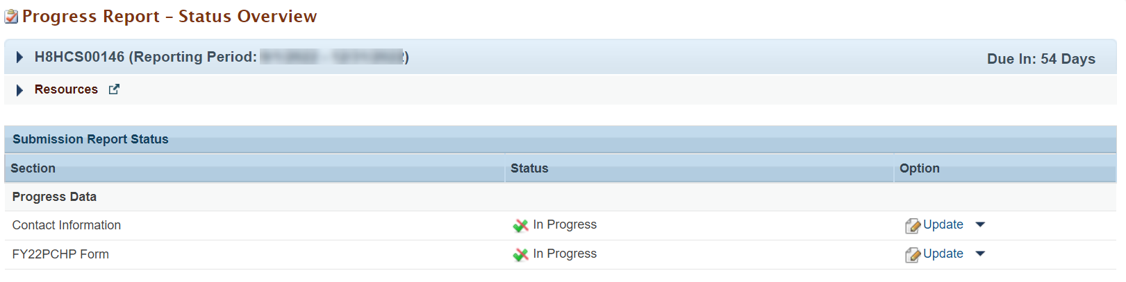 Progress Report - Status Overview Page