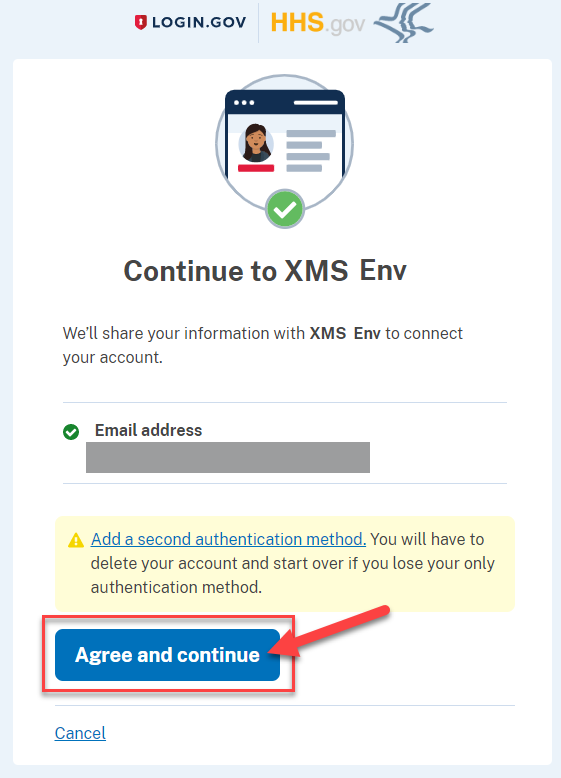 Screenshot of the XMS agreement page 