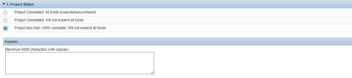 Screenshot of Project Status