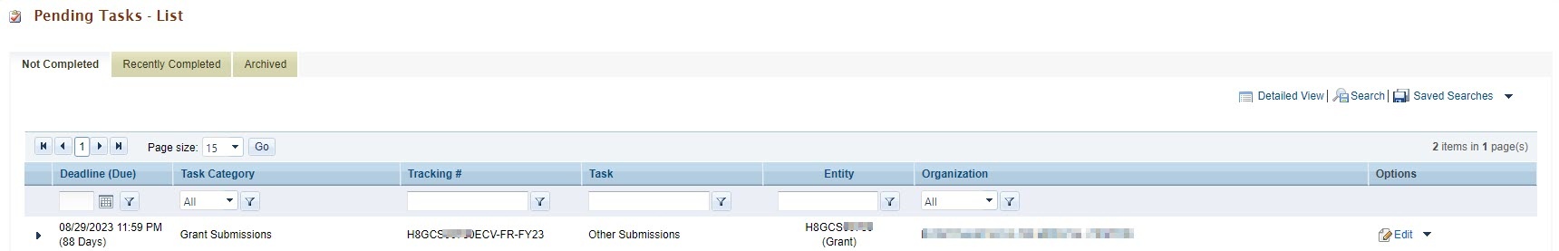 Pending task list page
