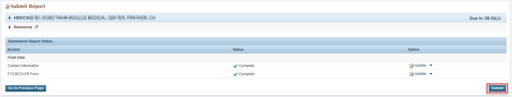 submit report screenshot