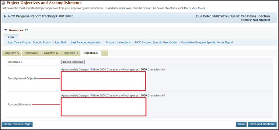 Screenshot of Project objectives and accomplishments page