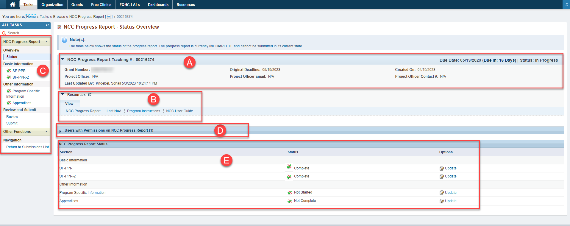 Screenshot of Status overview page