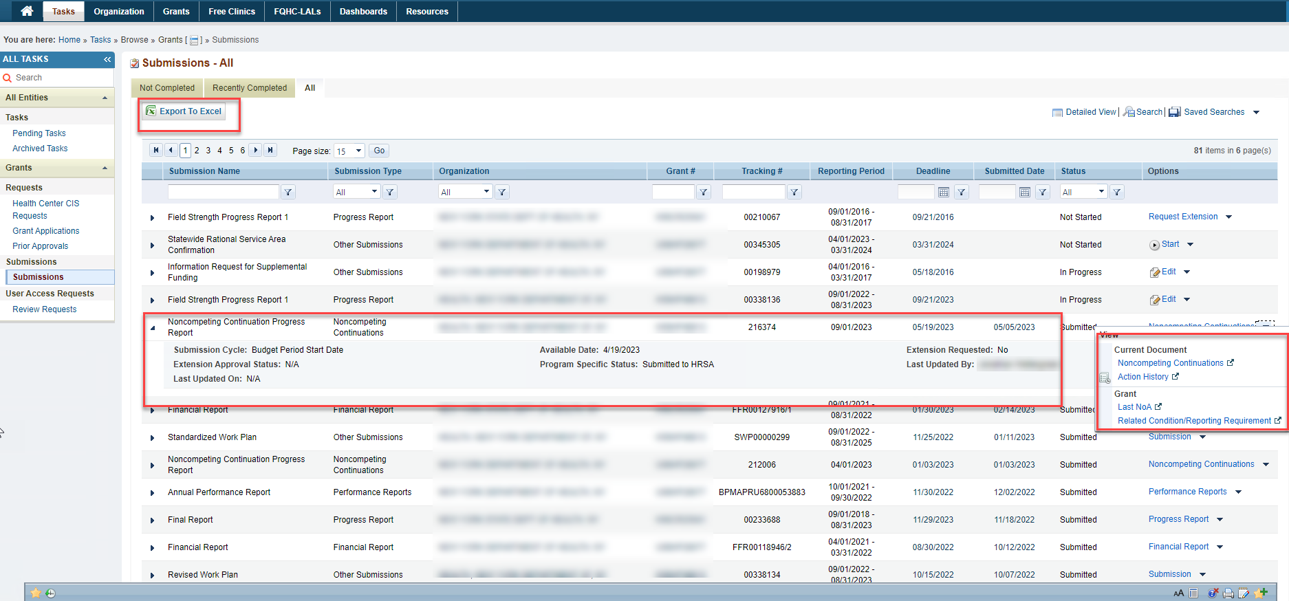 Screenshot of Export Lists action