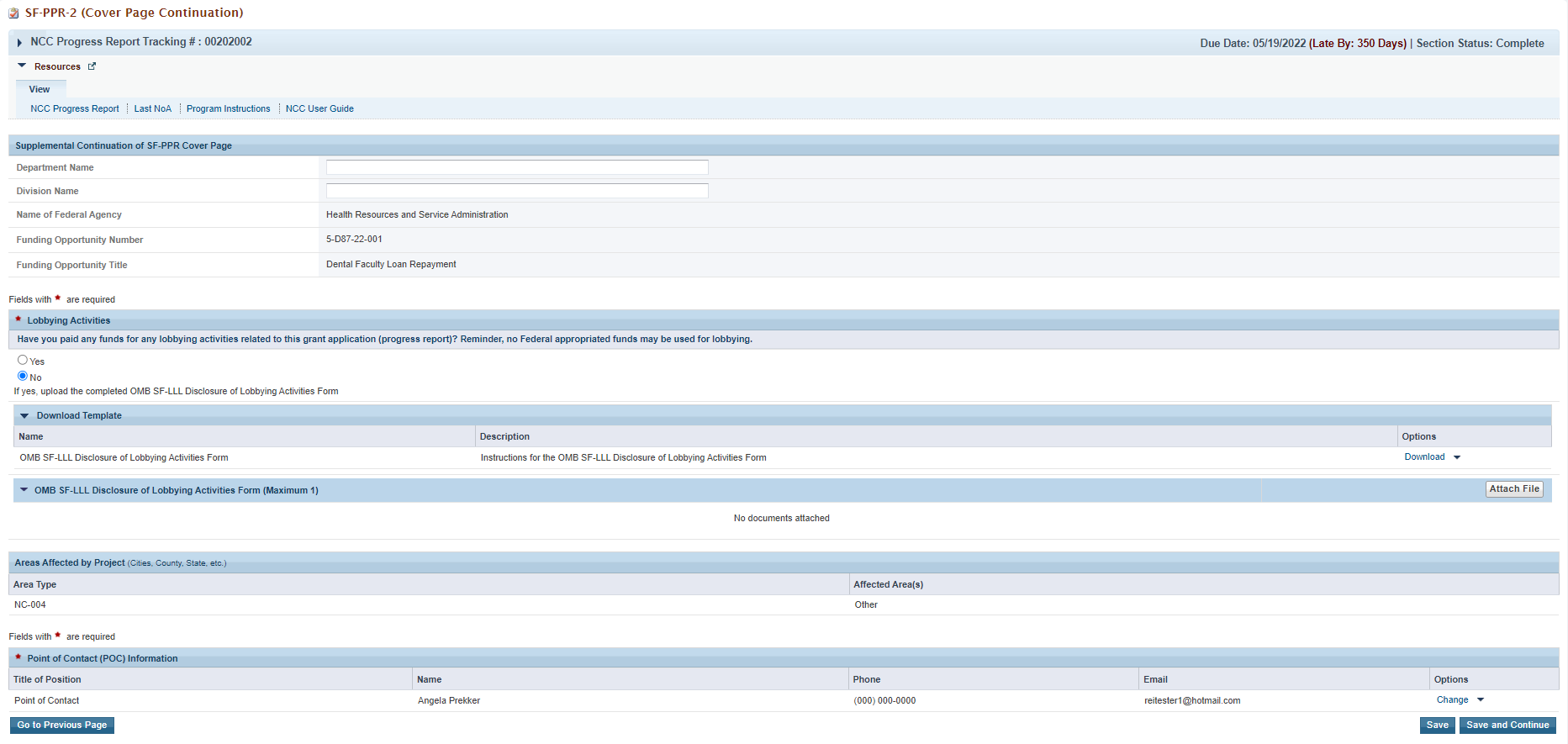 Screenshot of SF PPR Confirmation page