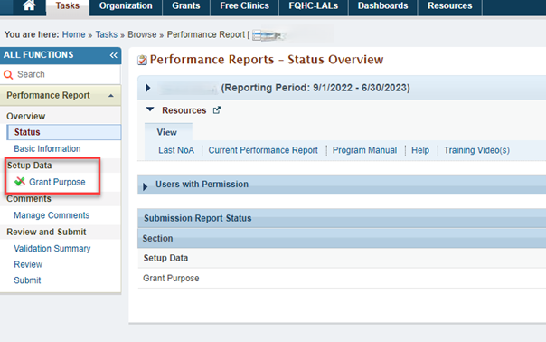 #Screenshot of Performance Reports – Status Overview Page.