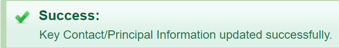 key contact principal update success message