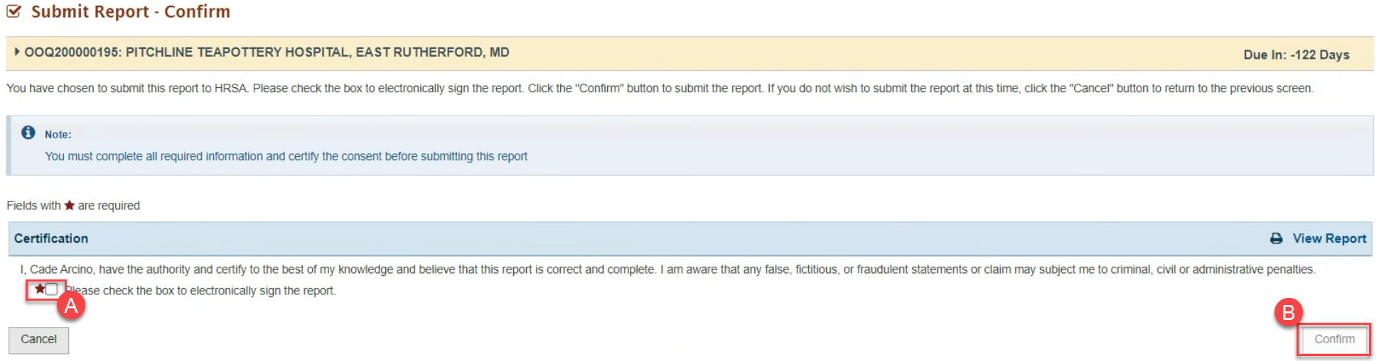 Screenshot of Submit Confirm page