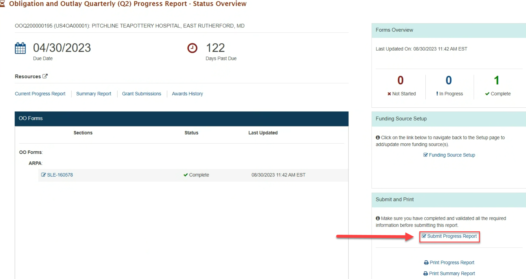 Screenshot of Submit Report function