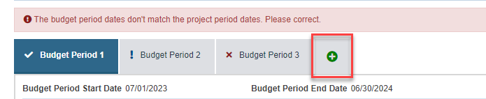 Screenshot of Add Budget Period Button