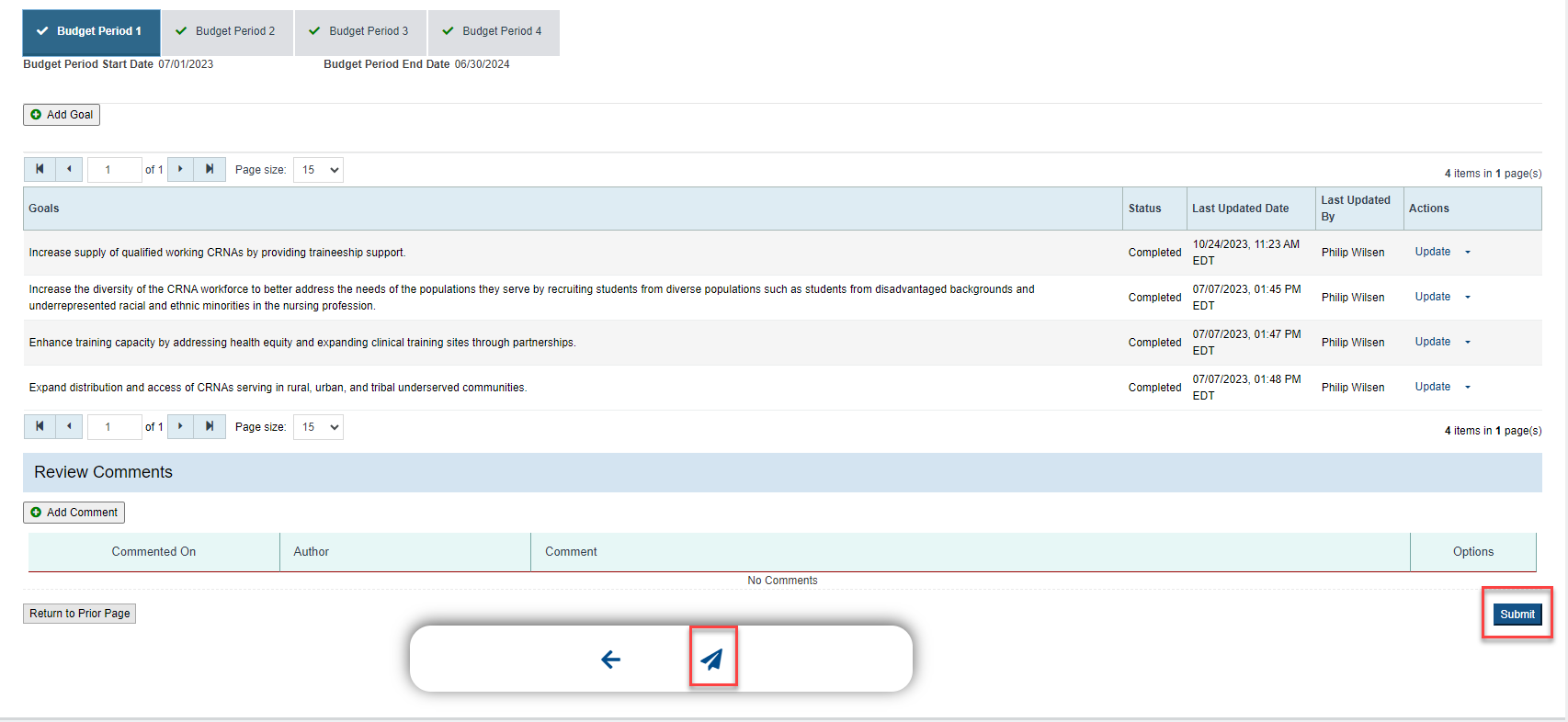 Screenshot of Submitting SWP Page