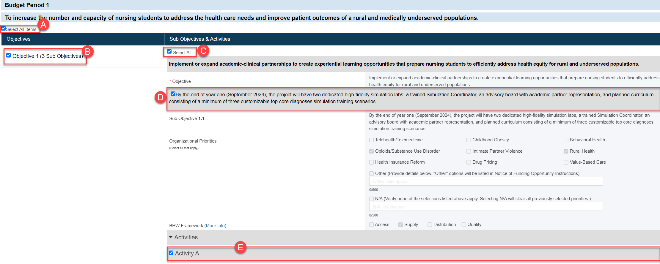 Screenshot of Copy to another budget page