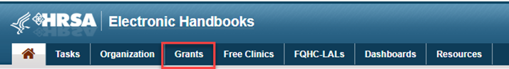 Screenshot of Grants selection top navigation bar