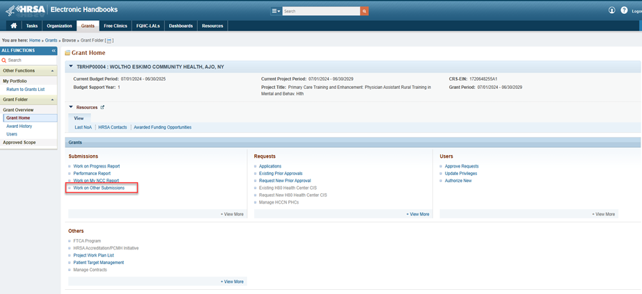 Screenshot of work on other submissions selection