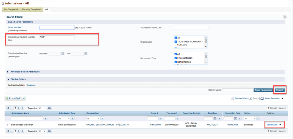 Screenshot of Submission tracking Number entering 