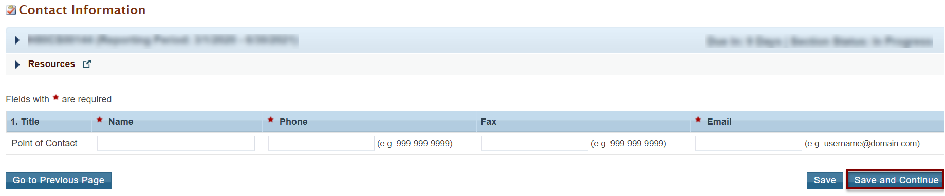 Screenshot of Contact information page