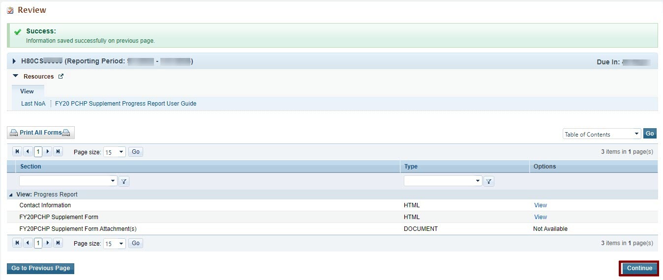 Screenshot of Review page